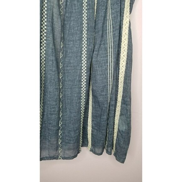 Ryu 100% Cotton Blue Semi Transparent Lace Accent Open Lower Back Blouse Size S - Picture 5 of 12